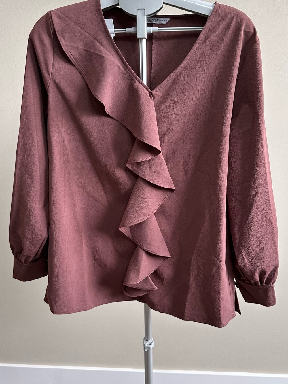 Ruffle-Front V-Neck Blouse in Mauve